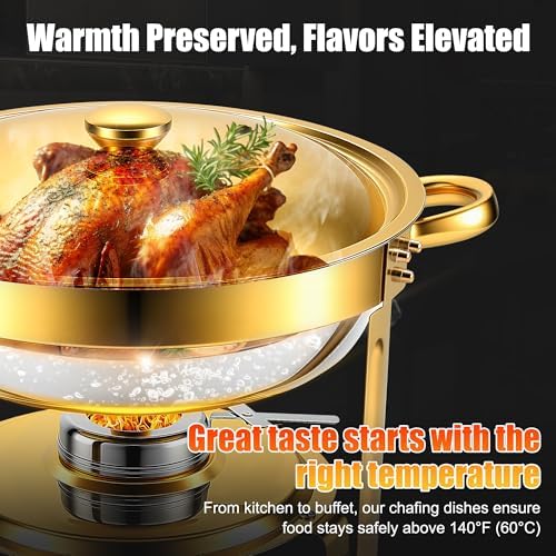 Chafing Dishes for Buffet 2Pack 4.5QT Round Stainless Steel Chafing Dish Set for Home Parties Catering Events Complete Buffet Warmer Set (Gold 2) - Image 2