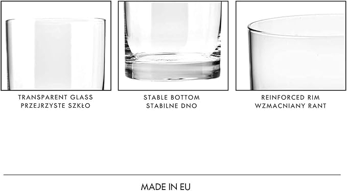 Krosno Whisky Sour Tumbler Glasses Old Fashioned Bourbon Cognac Brandy | Set of 6 | 10.1 oz | Blended Collection | Perfect for cocktails, drinks, water, juice, scotch, irish liquor, whisky