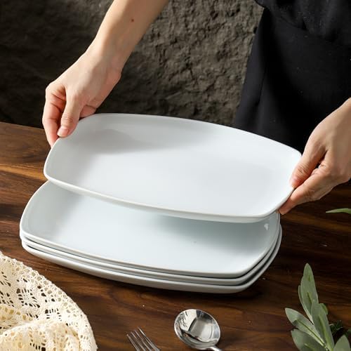 fMBB White Rectangular Plate Set, Ceramic Large Serving Platters, 12 Inch Dessert Trays for Party, Entertaining, Food, Appetizers, Dishwasher and Oven Safe Salad Dishes Set of 4 - Image 5