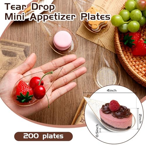 Tessco for you 200 Pcs 4" Mini Appetizer Plates, Clear with Gold Glitter - Image 2