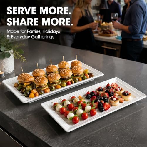 14 inch Ceramic Serving Platter - Rectangular Serving Trays Set of 4, Large Embossed Plates, Porcelain White Platters for Steak, Appetizer, Dessert, Tacos, Housewarming, Oven Dishwasher Safe - Image 7