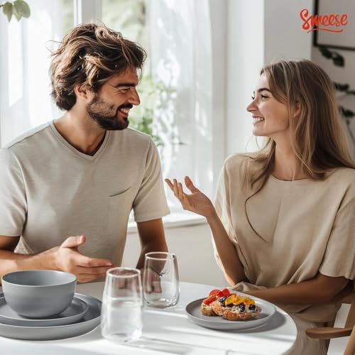 Sweese Dinnerware Sets Service for 4, 12 pcs Matte Speckled Glaze Plates and Bowls Sets, Handmade Ceramic Dish Set, Highly Chip and Crack Resistant Modern Plate Set, Grey - Image 5