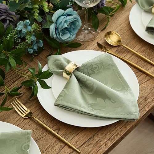 Newbridge Barcelona Damask Fabric Napkins, Set of 4, Sage Green – No Iron, Soil Resistant Cloth Napkins for Dining, Parties and Holidays - Image 3