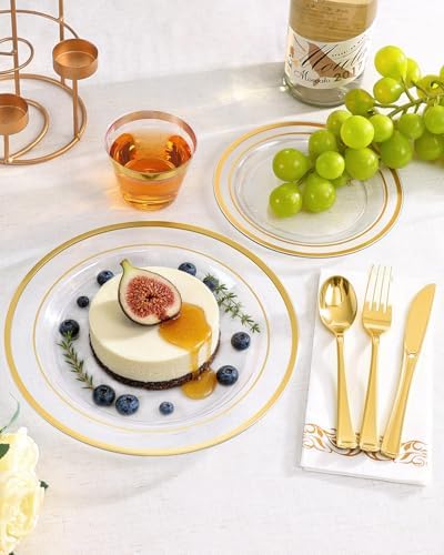 Goodluck 350 Pieces Clear Gold Disposable Dinnerware Set for 50 Guests - Image 2