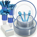 AIRE Blue Gold Plastic Plates Set, 350PCS Disposable Tableware for 50 by AIRE