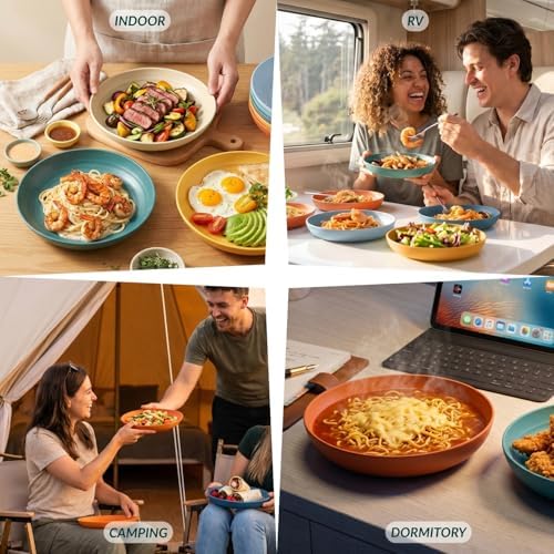 Homienly Wheat Straw Deep Plates 12 PCS Unbreakable Salad Plates Microwave & Dishwasher Safe Plastic Plates Reusable Stackable Bread & Butter Plates Sets for Kitchen, Camping, Party (9inch,Multi) - Image 7