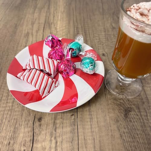 UP Classic Peppermint Candy Melamine Round Dessert Plates, Small Serving Plates, Christmas Decorations, for Appetizer, Snacks, and Side Dishes, Red and White, 6.75 Inch, Set of 4 - Image 5