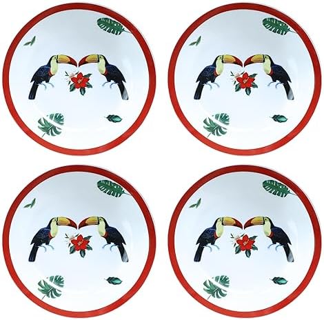 Colias Wing 8 Inch Flower Bird Pattern Stylish Design Ceramic Salad/Pasta/Fruit/Appetizer/Dessert Dishes Holiday Plates Christmas Dinner Plates-Set of 4-Toucan by Colias+Wing