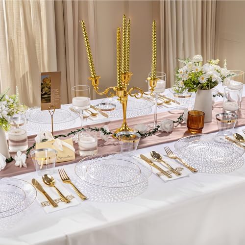 DaYammi 350PCS Clear Gold Plastic Dinnerware Set for 50 Guests - Image 5