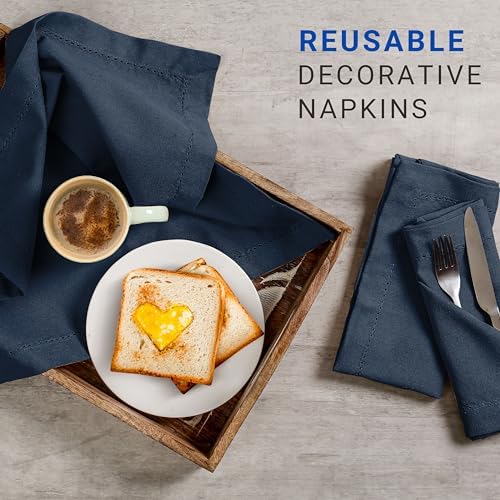 TWINY threads Set of 4 100% Cotton Cloth Napkins, 18" x 18", Navy Blue - Image 3