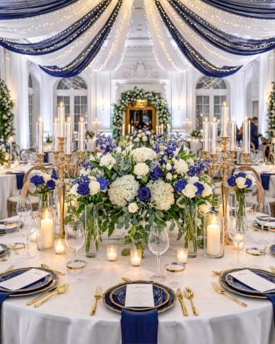 Hioasis 350 Pcs Blue and Gold Plastic Plates for Wedding & Party - Image 6