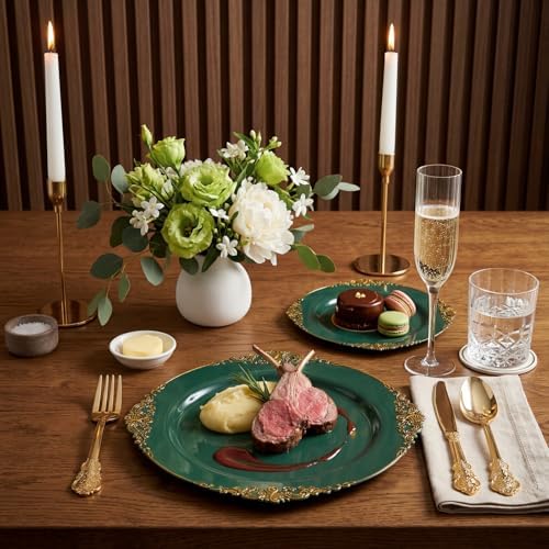 125PCS Green and Gold Plastic Plates for Wedding and Party - Image 4