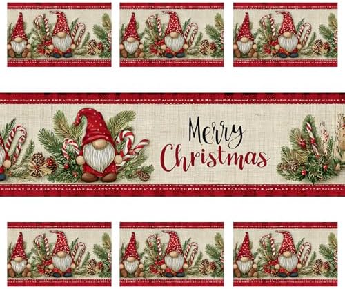 ANNA QUEEN Christmas Gnome Table Runner and Placemats Set of 6, 13"x72" Rustic Table Runner with 12"x18" Placemats, Farmhouse Holiday Dining Table Set - Image 3