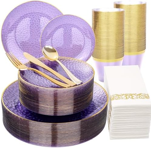 DaYammi 175PCS Clear Purple Plastic Dinnerware Set for 25 Guests by DaYammiwillaccompanyyou