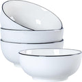 40 oz Large Soup, Ramen, Pho, Noodle, and Salad Bowl Set of 4, Rimmed 7 in White Ceramic Bowls, Versatile & Microwave Safe