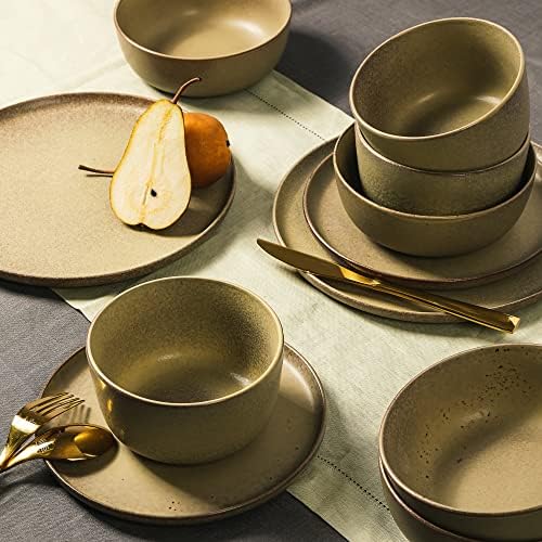Gibson Elite James Street 16 Piece Stoneware Matte Reactive Double Bowl Dinnerware Set - Toast Cream, Service for 4 (16pcs) - Image 3