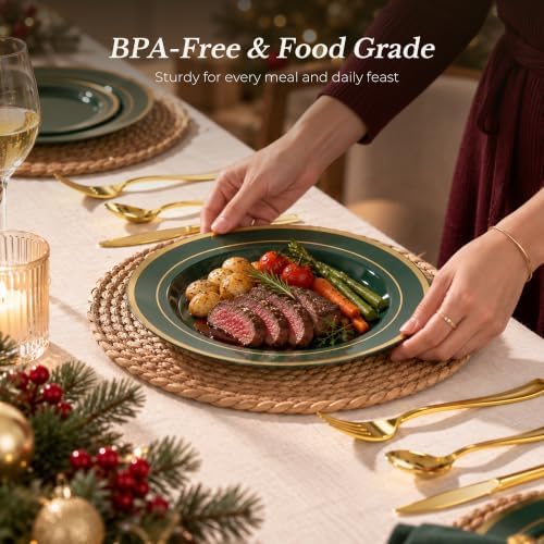 BESTVIP 100PCS Green with Gold Plastic Plate - Image 5