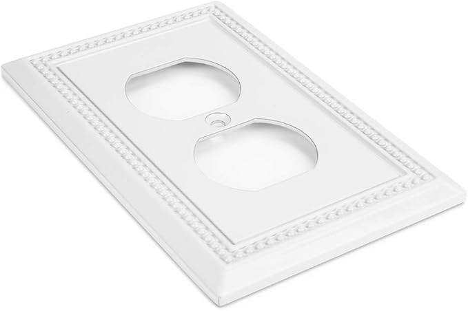 Henne Bery Sunken Pearls Heavy Duty Decorative Wall Plate Switch Plate Outlet Cover (Single Duplex, 2 Pack, White)