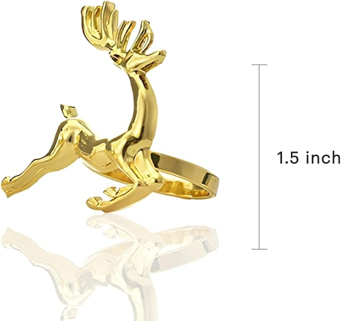 Decozen Set of 8 Gold Napkin Rings in Stag Design Festive Table Decor Setting for Holiday Wedding, Birthday, Kitchen, Home Decor Housewarming Gift - Thanksgiving & Christmas Gift Decoration