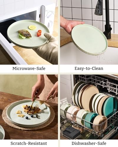 Famiware Stoneware Dinnerware Set with Pasta Bowls, 24pc Green Dishes for 6 - Image 5