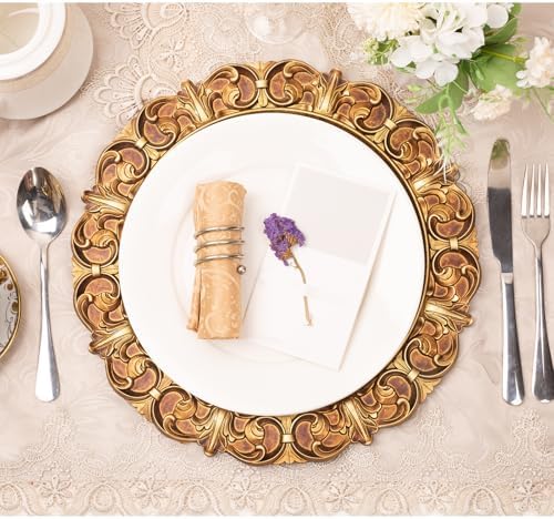 MAONAME 14" Antique Gold Charger Plates Set of 6, Round Plate Chargers - Image 5