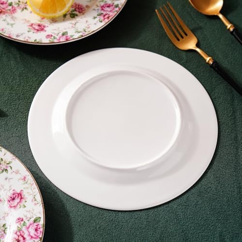 Agyiuns Porcelain Floral Plates, 8in Set of 4 Round Small Appetizer Dessert Plates for dessert，bread (White with flowers) - Image 6
