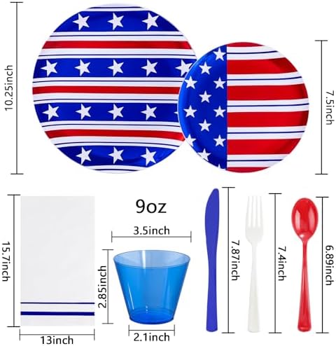 Festiva 175Pcs 4th of July Plates & Red White Blue Disposable Plastic Silverware &Clear Blue Cups-American Flag Patriotic Party Supplies for,4th of July&Memorial Day - Image 2