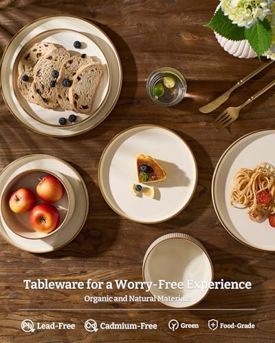 Famiware Star Stoneware Dinnerware Sets with Pasta Bowls, 16pc Dishes for 4 - Image 3