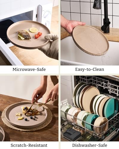 Famiware Ceramic Plates and Bowls Set, Dinnerware Sets, Ribbed Dishes for 4 - Image 5