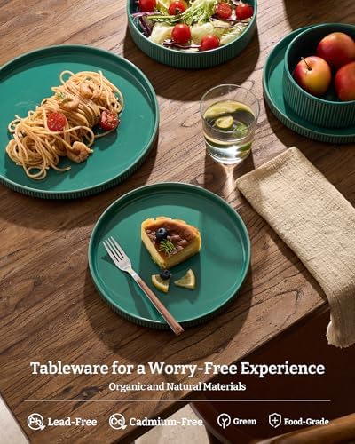 Famiware Stoneware Dinnerware Set with Pasta Bowls, Sage Green Dishes for 6 - Image 3