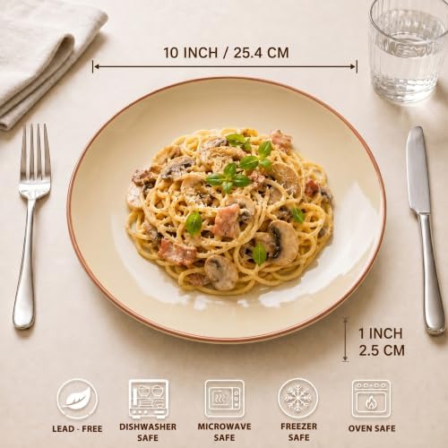 Dinner Plates Set of 6, 10 Inch Scratch Resistant Ceramic Plates, Pasta Plate, Salad Plate, for Main Course, Dishwasher and Microwave Safe, Warm Multicolor - Image 2