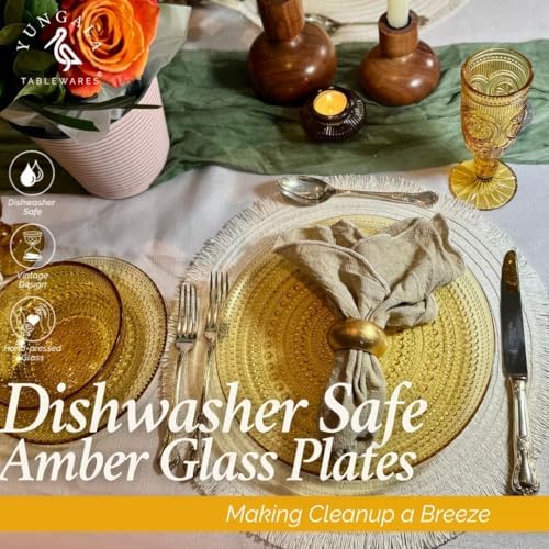 Amber Hobnail Dinner Plates Set of 4 Pressed Glass 10.5 Inch - Image 3
