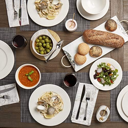 Tabletops Gallery Embossed White Porcelain Round Dinnerware - Bloom 12 Piece Dinnerware Set - Image 3