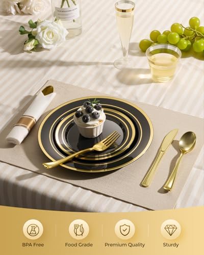 Goodluck 320PCS Black Gold Fancy Disposable Dinnerware Set for 40 Guests - Image 4