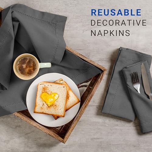 TWINY threads 12 Piece 100% Cotton Cloth Napkins, 18"x18", Reusable, Grey - Image 2