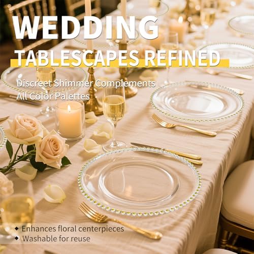 12 Pack Clear Charger Plates Bulk Wedding, 13 Inch Plastic Round Dinner Chargers with Gold Beaded Rim, Acrylic Round Decorative Plates for Wedding Party Home and Tabletop Decor (Gold) - Image 4