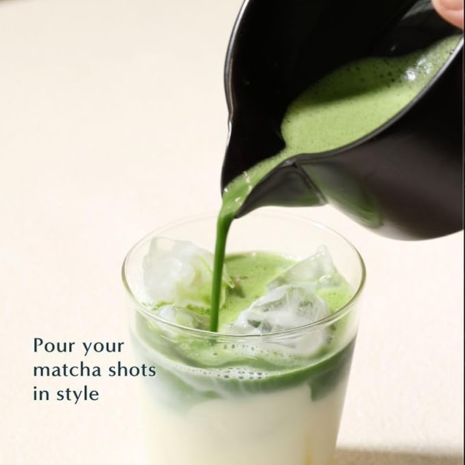 Naoki Matcha Traditional Ceramic Chawan Matcha Tea Bowl with Pour Spout Set - Hand Made Ceramic with Black Matte Glaze - For Perfectly Whisked Matcha Green Tea (18 Ounce)