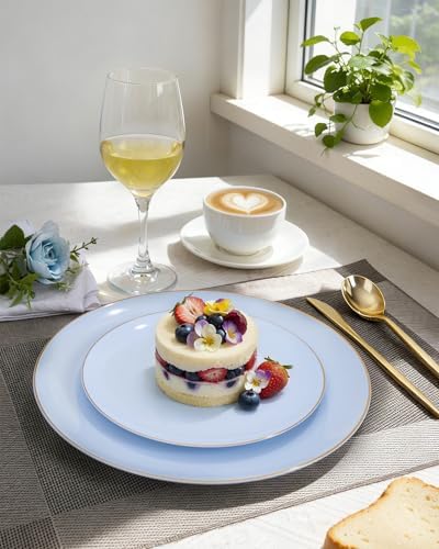 bUCLA 150PCS Blue Plastic Plates - Light Blue and Gold Disposable Include 25 Each (Dinner & Dessert) Plates, 25 Knives, 25 Forks, 25 Spoons and 25 Cups, Ideal for Party, Birthday & Wedding - Image 7