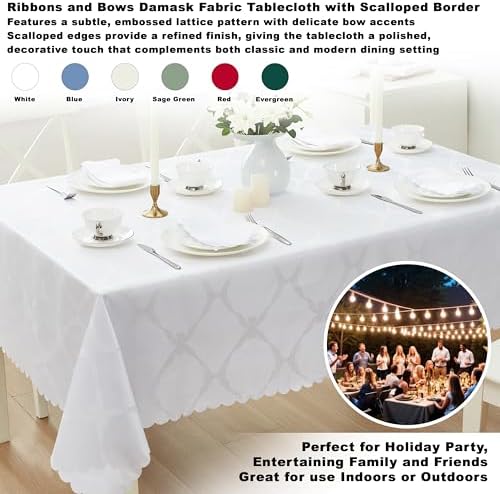 Newbridge Holiday Ribbons Bows White 60 x 102 Rectangle Tablecloth - Image 2