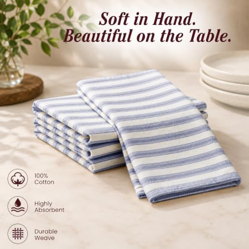 TWINY threads Set of 12 100% Cotton Cloth Napkins, 18"x18",Navy - Image 6