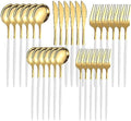 Kawlity Stainless Steel Serving Flatware Durable White & Gold Polished Knives Spoon Forks 30 Pcs Utensil Dinner Tableware, for Kitchen Dishwasher Adults and Children Ideal Gift by Kawlity