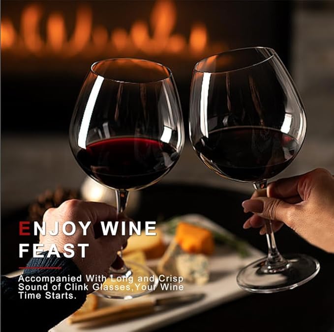 Super Large 30OZ Wine Glasses-Hand Blown Crystal Giant Wine Glasses, Big Burgundy Glasses Oversized, Red White Wine,Luxury, Elegant, Ideal Gift for Women,Men,Christmas,Anniversary,Birthday (Pack of 2)