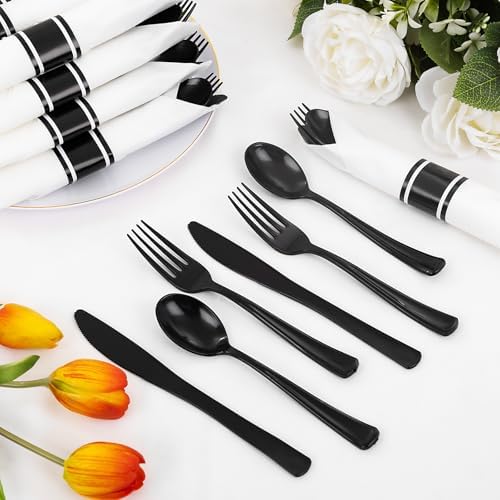 Supernal 120pack Pre Rolled Black Plastic Silverware Set Disposable - Image 5