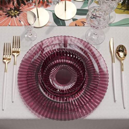 Exquisite 80 Piece Plastic Disposable Plates Set for 40 Guests I 40 X 9 Inch & 40 X 11 Inch Disposable Plastic Plates | Color: Mahagony | Great for Weddings Parties and Formal Occasions - Image 4