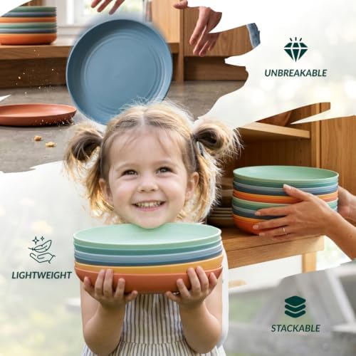 Homienly Unbreakable Deep Plates Set of 12 Wheat Straw Large Plates 10 Inch Microwave Safe Salad Plates Set for Bread & Butter, Burgers Plastic Plates Alternative for Picnic, Party (Vibrant Colors) - Image 6