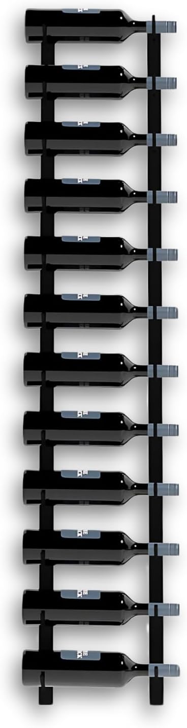 12-Bottle Black Metal Wall Mounted Wine Rack – Modern Industrial Wine Bottle Storage Organizer for Home Bar, Kitchen, Dining Area & Wine Cellar