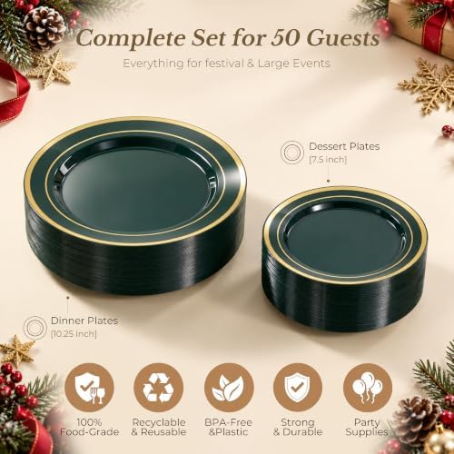BESTVIP 100PCS Green with Gold Plastic Plate - Image 6
