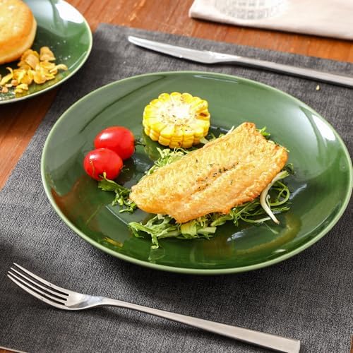 vicrays Ceramic Round Plates Set of 6 - Porcelain 8 inch Dinner Plates for Salad Dessert Appetizer Bread - Microwave Oven and Dishwasher Safe - Green - Image 6