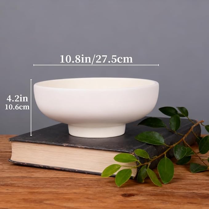 Matte White Pedestal Bowl 10.8in, Food Safe Resin Fruit Holder, Modern Decorative Centerpiece Dish for Coffee Table Dining Table, Entryway Key Catchall, Minimalist Farmhouse Decor