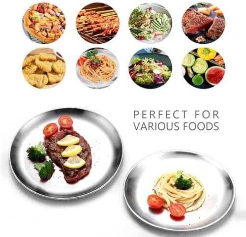 Stainless Steel Plates,6 Pcs 8Inch Dinner Platess Camping Plate,Perfect for Snack Candy Pizza Fruit Camping Etc.Reusable and Dishwasher Safe (6, 8 inches) - Image 2